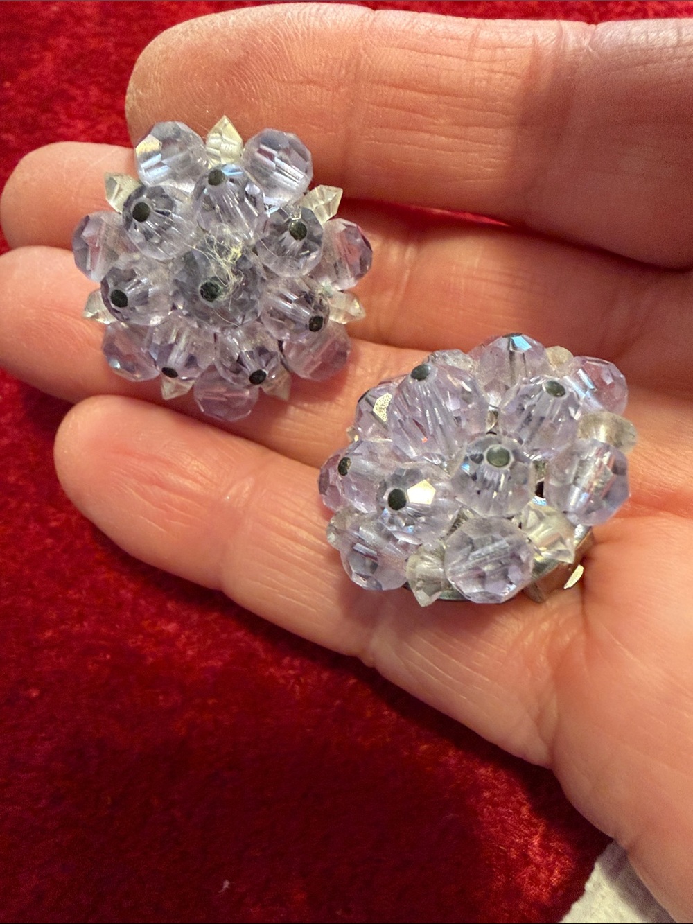 Vintage Laguna Lavender Crystal Cluster Clip-On Earrings great condition